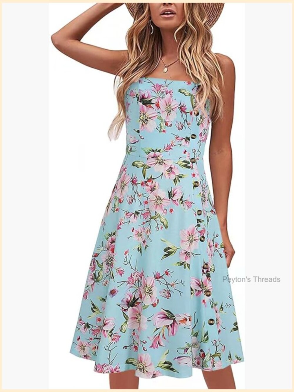 Flowing A-Line Spaghetti Strap Midi Sundress with Button Detail